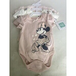 Disney Minnie Mouse 3 Piece Snap Bodysuit Romper Set Baby Girls Size 0-3 Months